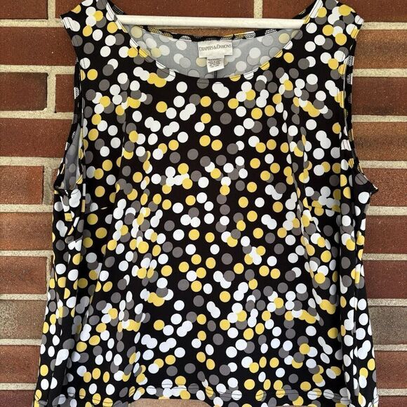 Draper’s & Damon’s Black Yellow Spot Polka Dot Shell Tank Top Women’s 20W A1113 - Picture 1 of 4